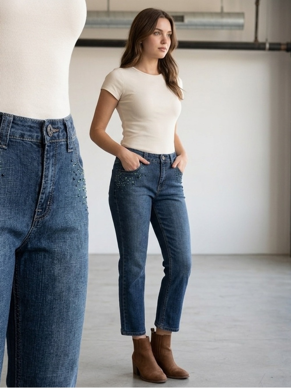 Baccini Dark Blue Embellished Ankle Jeans